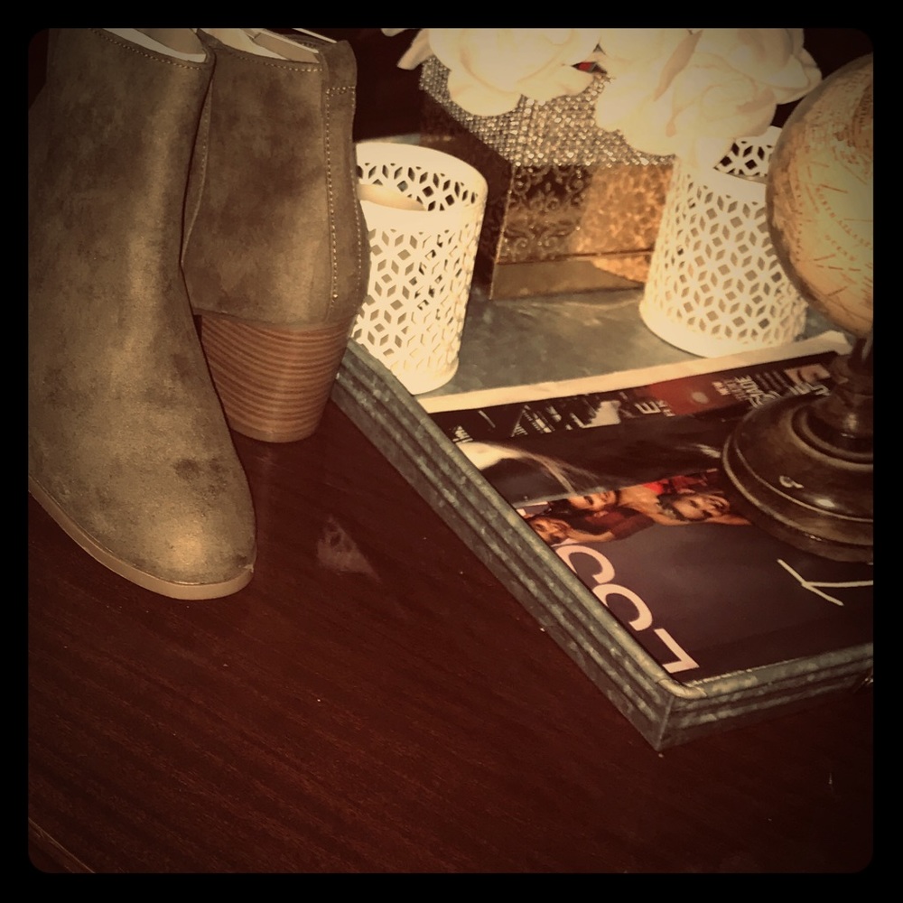 Green stack heel booties